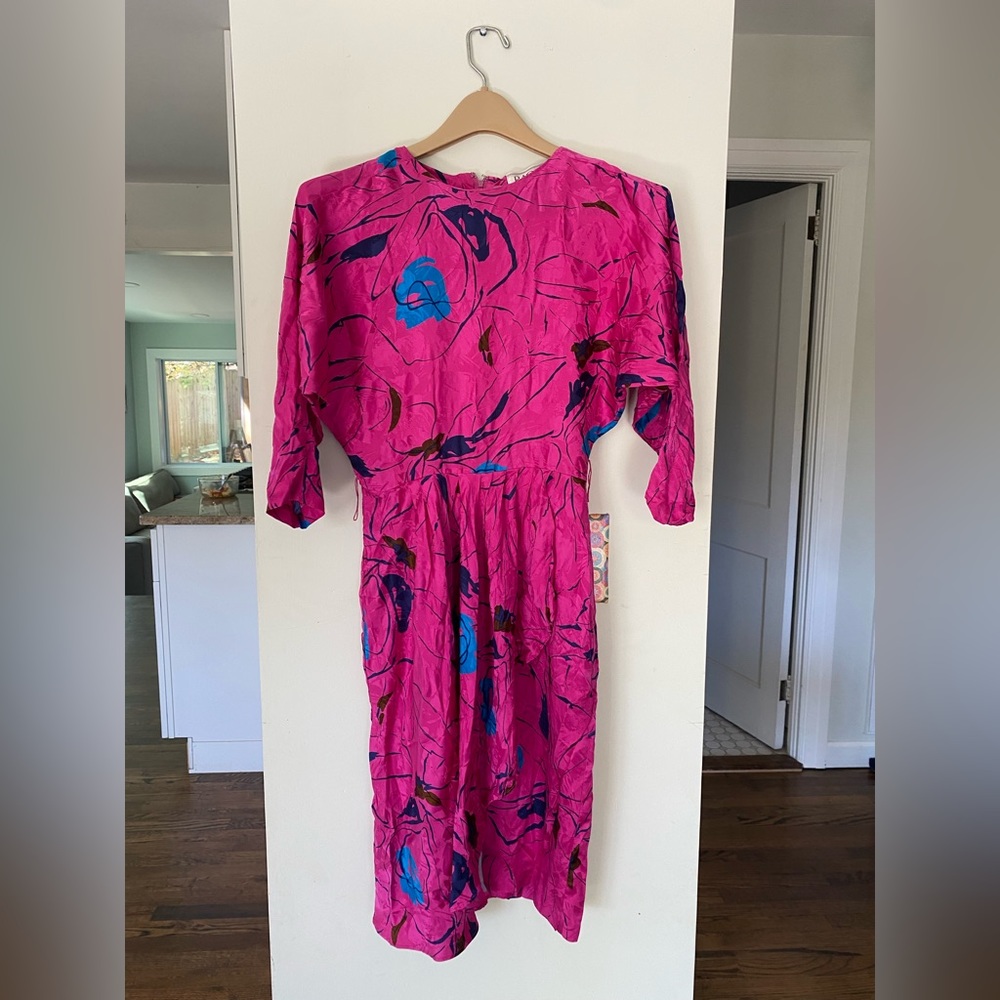Vintage RAOUL Petite 100% Silk Fuschia Dress